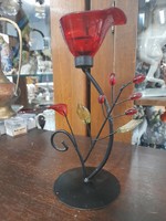 Metal, colored glass flower candle holder, table decoration. 21.5 Cm.