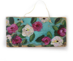 Flowers - rustic painted wooden sign - can be hung on the wall