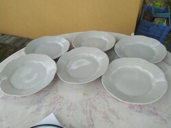 Zsolnay porcelán fehér, indamintás lapos tányér 6 db eladó!