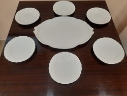 Hófehér Herend porcelain cake set with ribbon bowl