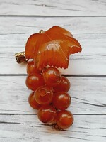 Amber brooch, pin, gold-plated, bunch of grapes, 5 cm