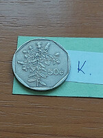 Malta 50 cents 1992 fleabane flower, coat of arms, copper-nickel #k