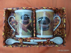 Tête à tête cafe set in original box with two porcelain coffee mugs with porcelain spoons original do