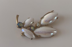 Dreamy opal iridescent and turquoise aurora borealis gold-plated antique brooch