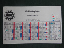 Card calendar, field machine trust, Budaőrs labor calendar, 1978