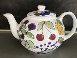 Sárospataki ceramic teapot with hand-painted fruit pattern, approx. 1.5 L