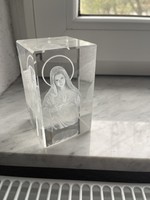 Nagyon szép lézer képes kristály levélnehezék Mária képpel eredeti dobozzában.