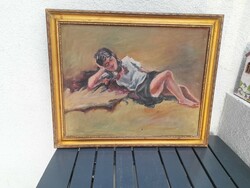 1,-Ft Jelzetlen női portré szép festmény keretben