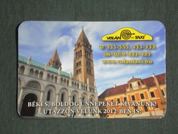 Kártyanaptár, VOLÁN Taxi, Pécs, Székesegyház látkép részlet, 2012