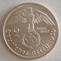 Horogkeresztes ezüst 2 birodalmi márka 1939.  (551)