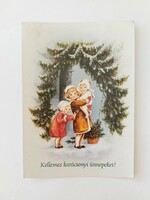 Régi karácsonyi képeslap levelezőlap gyerekek