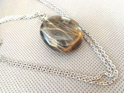 Moonstone black mineral pendant and chain beautiful