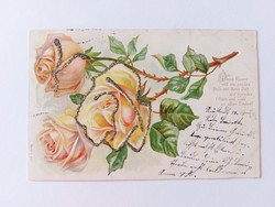 Régi képeslap levelezőlap sárga rózsák
