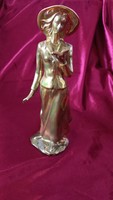 Statue of a lady with a reading hat in dry eosin glaze, hand painted, marked, 24 cm, pedestal: 8.5 x 7.5 cm