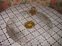 Antik hatalmas súlyos üveg tál kínáló tál süteményes tál