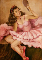 Ballerina in pink dress painting with fried mark