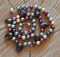 Very nice multicolored real cultured pearl necklace with magnetic clasp