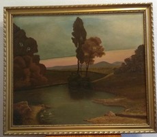 Jenő Raven: painting of autumn twilight (original)