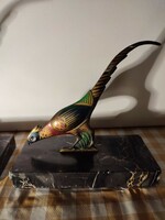Festett bronz madár pár könyvtámasz márvány talpon