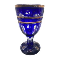 Czech blue bathing glass with gold decoration m1148