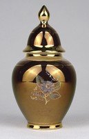 1P239 Jelzett aranyszínű kisméretű porcelán váza urnaváza 13 cm