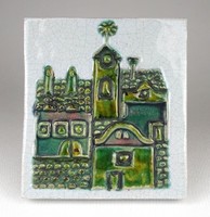 1O855 b. Urbán téréz: green glazed wall ceramic 14 x 13 cm
