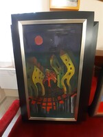 "Lábas házak tánca" olaj-vászon festmény olvashatatlan szignóval