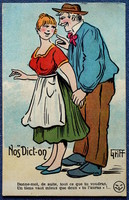 Antique humorous graphic postcard - courtship