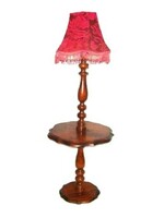 Antik barokk állólámpa formás faragott asztalkával eredeti lámpaernyőjével