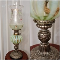 Ritka, gyönyörű petróleumlámpa muránói üveggel