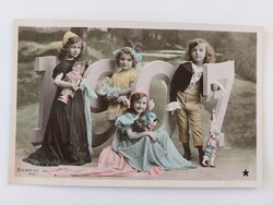 Régi képeslap 1907 fotó levelezőlap gyerekek játékokkal