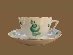 Antik HERENDI “manófüles” zöld bécsi rózsa mintás teás csésze + alj
