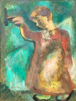 Bakányi Gyula (1955) Kisleány c. festménye Eredeti Garanciával!