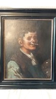 Kasznár Ring Jenő: férfi portré, olaj, farost festmény, 60x 50 cm
