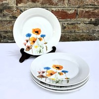 4 Pcs royal collection poppy - cornflower - butterfly porcelain small plate 19 cm
