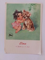 Old postcard postcard baby and lion