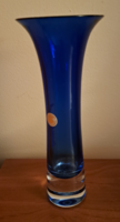 Glaswerk Harzkristall üveggyár, kézműves  kék váza 20 cm, új