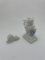 Two German Antique Nymphenburg Porcelain Lions 9cm and 3cm