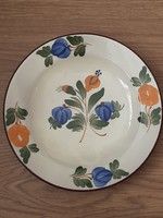 Kézzel festett mázas kerámia tányér jelzett  , 25,5 cm