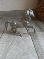 Szép régi ezüstözött ló szobor I. (13,5x14x4 cm)