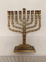 Antik hanuka zsidó gyertyatartó mozgatható réz 9 ágú menora hanukia judaika Israel 247 7945