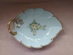 NÉMET KAISER PORCELÁN: LEVÉL ALAKÚ KÍNÁLÓ ASZTALKÖZÉP, HIBÁTLAN, JELZETT, 20 CM