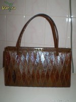 WIDEGATE LONDON női kézi táska, retikül exkluzív luxus valódi kígyóbőr, barna 33x20x9 cm