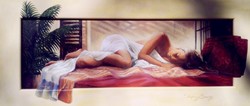 Sleeping Beauty, modern hosszúkás falikép a kereten folytatott témával, alvó akttal
