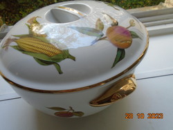 Royal Worcester FLAMEPROOF PORCELAIN Evesham Gold festményszerű gyümölcsmintákkal tűzálló tál