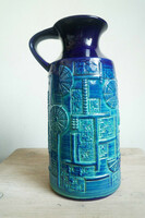 Vintage 60s 70s marked cobalt blue bay pottery fat lava ceramic vase bodo man