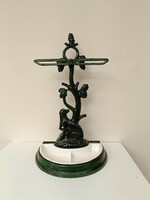 Antique Enamel Cast Iron Walking Cane and Umbrella Stand with Dog Motif 422 8108