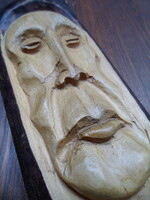 Carved head wall picture natural and stained wood 1975 g.J.