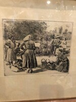 Etching with unresolved signature, Hungarian, xx. Beginning of the century, 22 x 30 cm