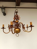 Antique 6-arm patinated copper Flemish chandelier + 6 new bulbs 430 8112